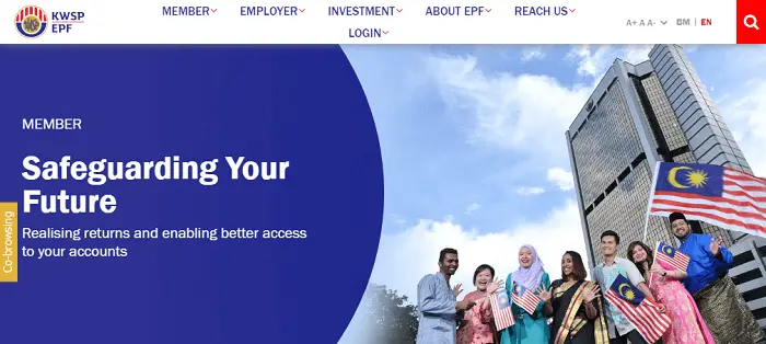 Screenshot of EPF website.