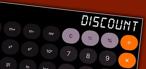 A calculator with the word discount as an example of discount on PTPTN settlement.