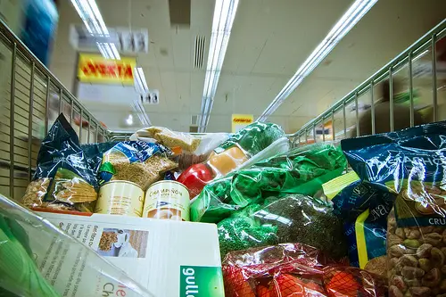A trolley of goods a at supermarket as an example of pre gst shopping rush