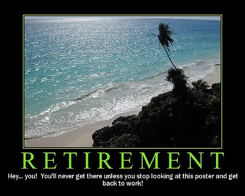 A tropical paradise with the word retirement.