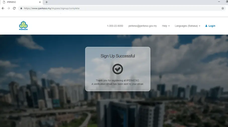 print screen showing registration for iPERKESO online is successful.
