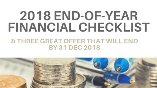 Pens and stack of coins with the words 2018 end-of-year financial checklist.