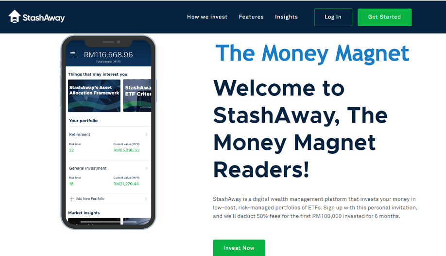 StashAway Malaysia promo code via referral link with 50% fees deduction for new users.