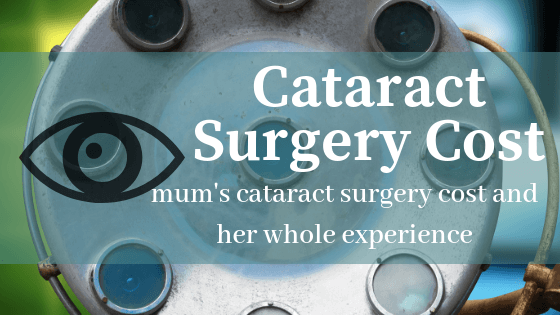 Surgery light with an eye image and the word cataract surgery cost.