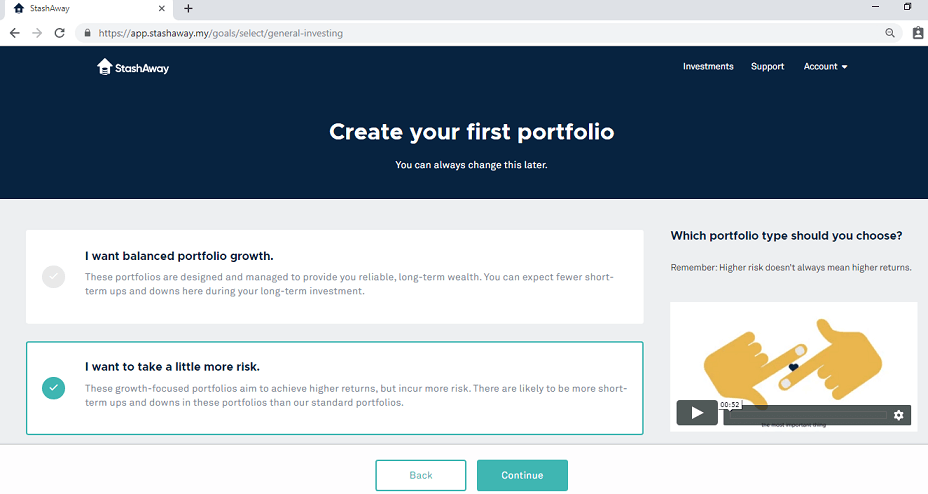 Setting the risk for StashAway Malaysia portfolio.