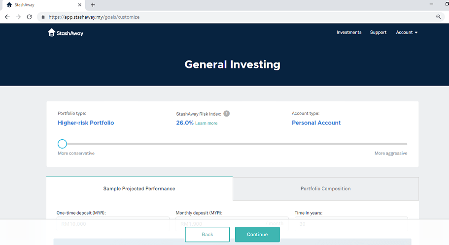 The recommended StashAway Risk Index of 26.0%.