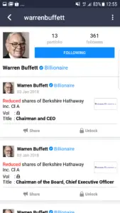 Printscreen of Warren Buffett profile on Spiking PRO app