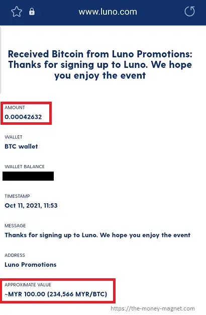 Successfully earn free cryptos (Bitcoin) through Luno seasonal campaign.