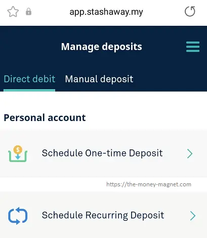 Manage deposit by scheduling one-time deposit or recurring deposit for both tools.