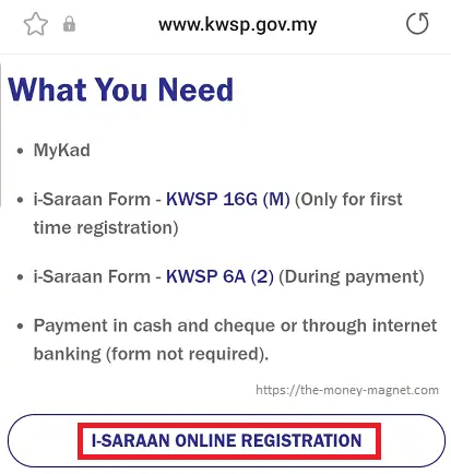 i-Saraan online registration requirements.