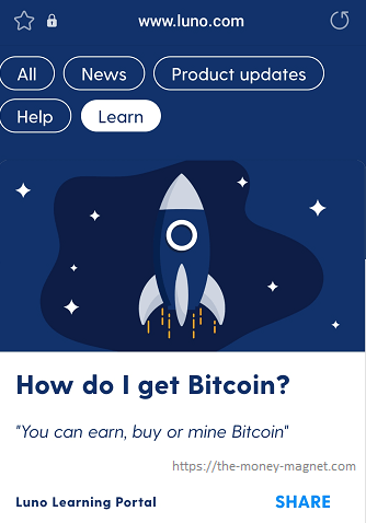 Luno learning portal where its user can learn more about cryptocurrencies.