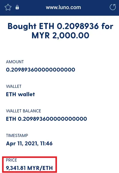 Bought RM2,000 of Ethereum while its price was rising.