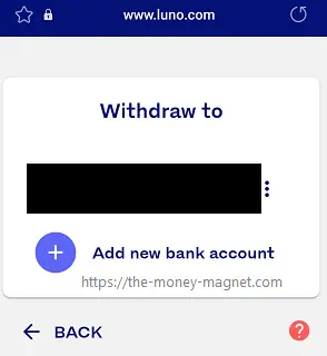 Chose the bank account for withdrawal process.