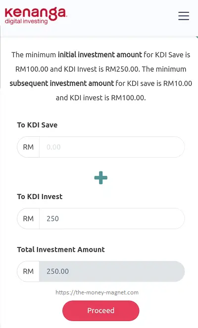Making a deposit of RM250 to KDI Invest.