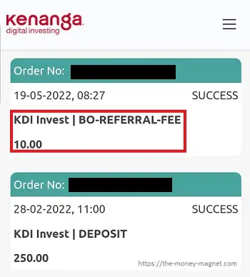 KDI Invest referral fee of RM10 successfully updated in my Kenanga Digital Investing account.