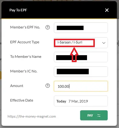 Entering EPF i-Saraan personal details on Maybank2u.