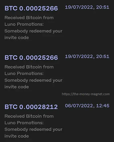 Received RM25 in Bitcoin for each friend I referred to Luno platform.
