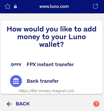 Making a deposit either through an FPX instant transfer or a Bank transfer.