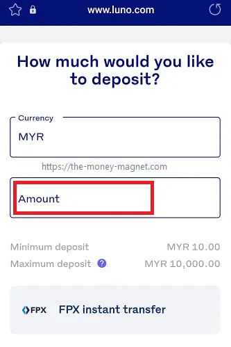 Entering the deposit amount.