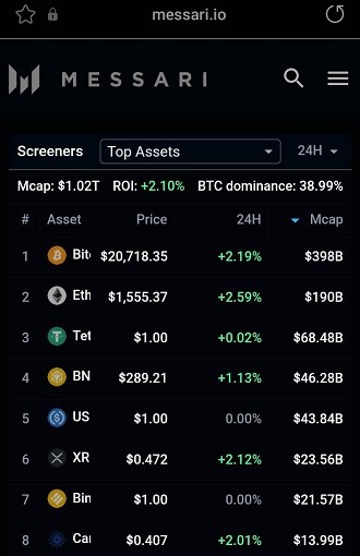 Messari platform offering reliable market intelligence for crypto research.