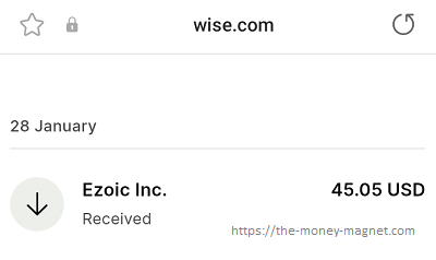 Received Ezoic USD payment into Wise USD account instantly.
