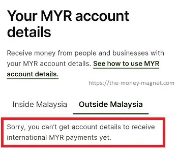 MYR account details only for receiving money within Malaysia.